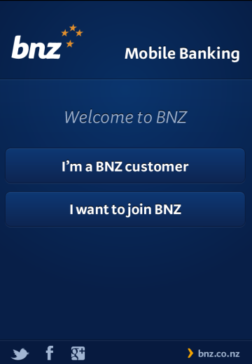 Ecran de souscription BNZ Mobile