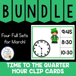 Time to the Quarter Hour Clip Cards March Bundle