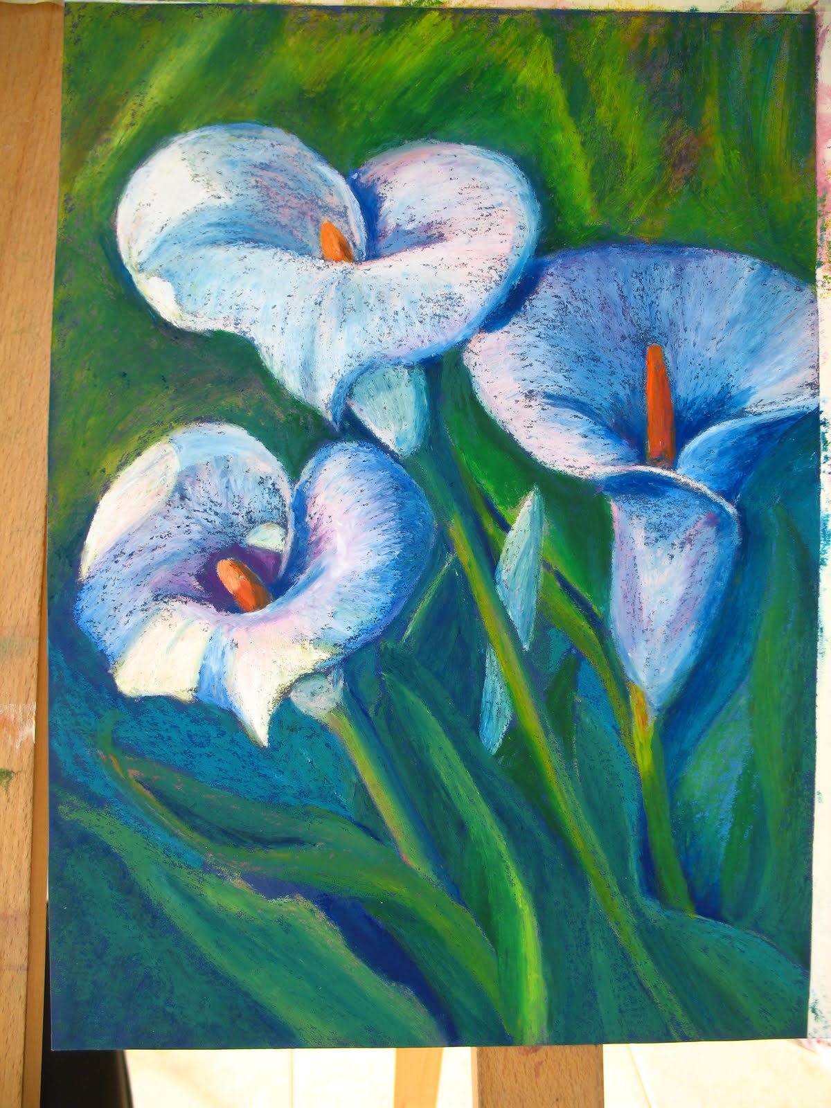 Marion's Floral Art Blog: Calla Lilies in oil pastel WIP