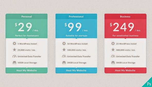 Flat Pricing Table PSD