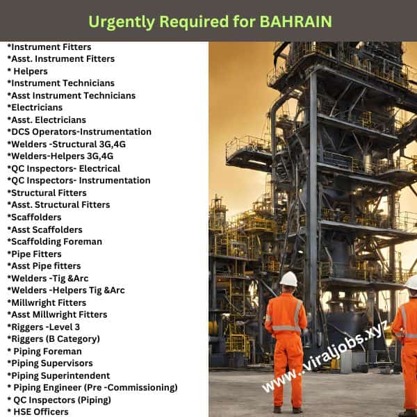 Urgently Required for BAHRAIN