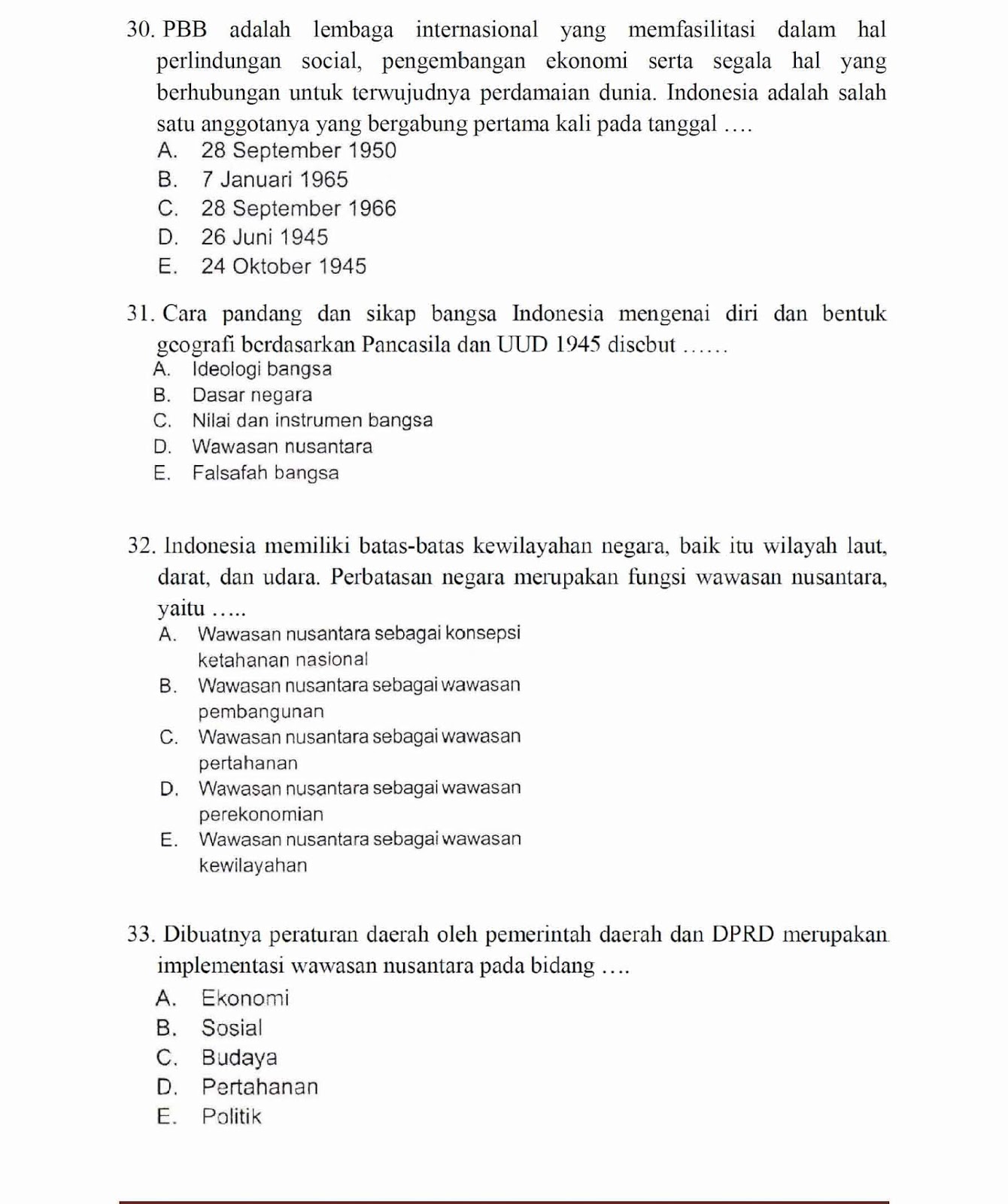 Soal Tes Wawasan Kebangsaan Kampus Kedinasan Perguruan Tinggi