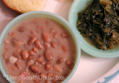 Classic Southern style pinto beans, stewed with salt pork and cayenne pepper and always served with a side of cornbread.