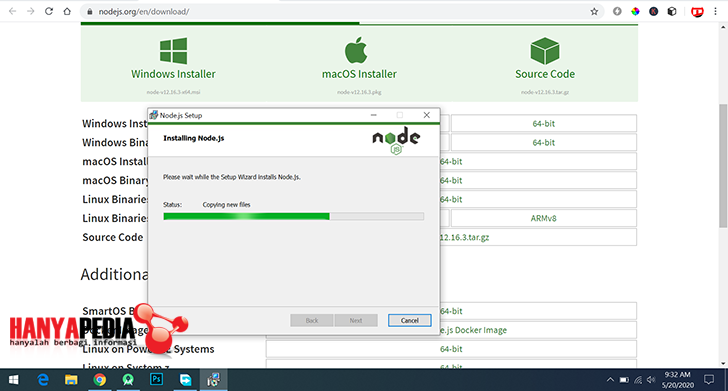 proses install node.js dan npm