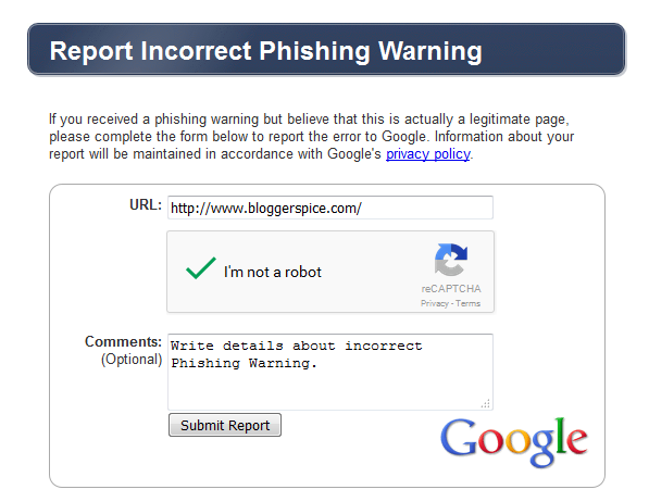 incorrect phishing warning
