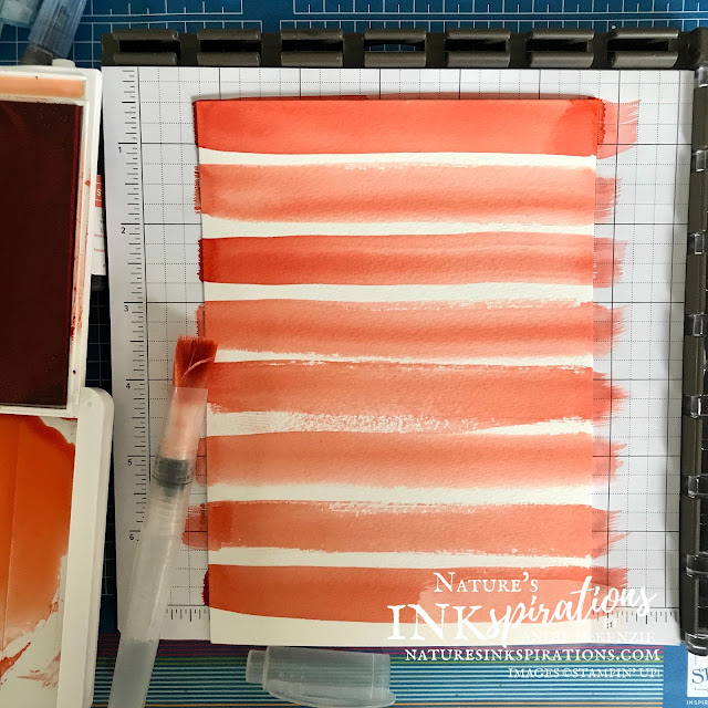 CAS(e)ing the Catalog | Annual Catalog 2021-2022 | Watercoloring a background with Calypso Coral ink and a broad tip water painter | Nature's INKspirations by Angie McKenzie