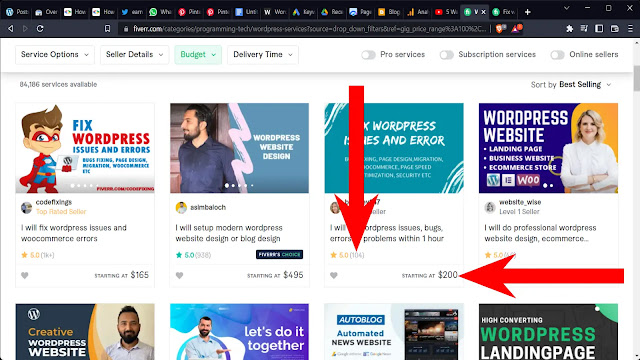 Fiverr web development page.