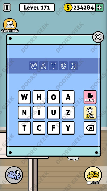 The answer for Escape Room: Mystery Word Level 171 is: WATCH