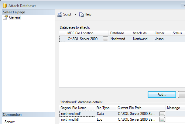 Northwind database log file