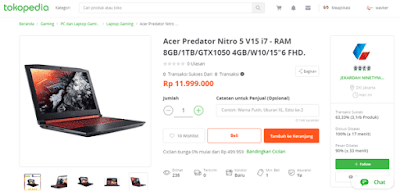 acer predator i7 paling murah di tokopedia