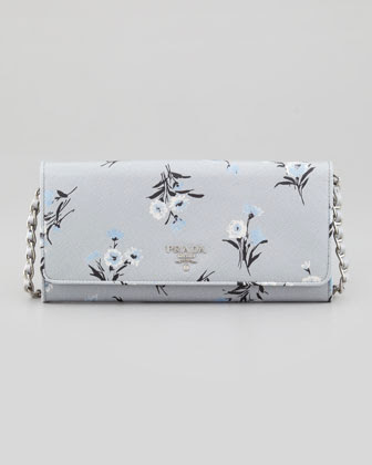 Prada Floral Saffiano Wallet on Silver Chain