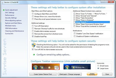 Sunrise Seven: Free Software to customize Windows 7