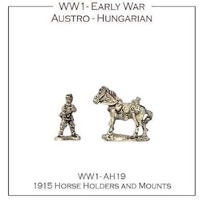 WW1-AH19 Austro-Hungarian 1915 Horse Holders and mount - (16 mounts, 4 horse holders + 4 bases)