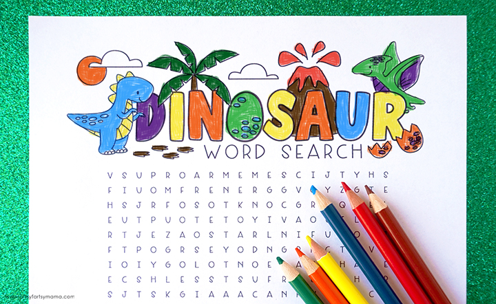 free printable dinosaur word search coloring page artsy fartsy mama