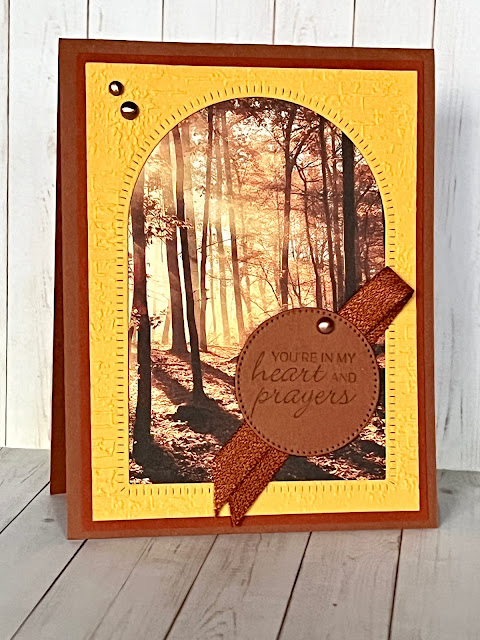 Fall-themed greeting card using Stampin' Up! Garden Meadow Dies and All About Autumn Designer Series Paper
