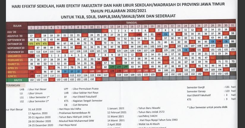  Kalender  Pendidikan Tahun  Pelajaran 2020 2021  Jawa Timur