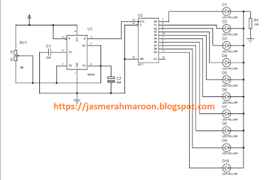 Skema rangkaian running led (led berjalan) sederhana tanpa program