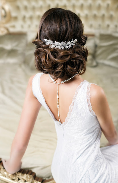 silver leaf bridal hair comb with crystals