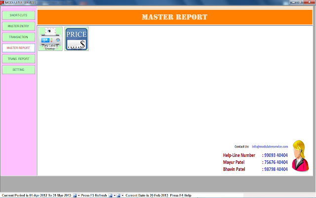 MASTER REPORT like as Party Label & Envelope Printing, Price List.....