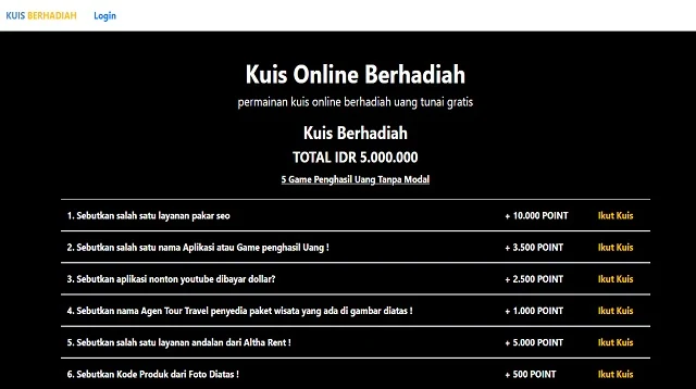 Kuis Online Berhadiah Uang Tunai Langsung