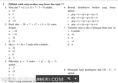 Kumpulan Soal UTS SMP/MTs Kelas 7 Semester 1 Lengkap 2016/2017