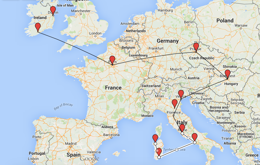 Backpacking Europe Routes 1 Week - Map