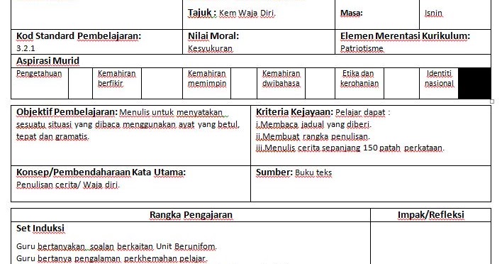 Rancangan Pengajaran Harian KSSM Tingkatan 1