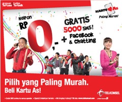 paket Kartu As Nelpon Rp. 0 + Gratis 5000 SMS + Gratis Facebook & Chatting