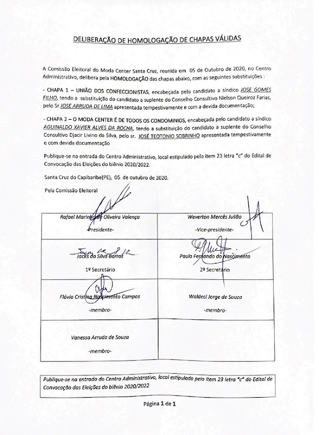 05/10 – Deliberação da Comissão Eleitoral para a eleição do Moda Center