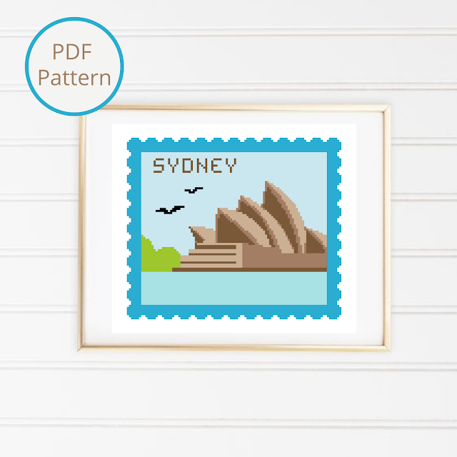 Sydney Stamp-Shaped Landscape Cross Stitch Pattern