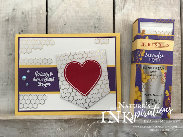 By Angie McKenzie for 3rd Thursdays Blog Hop; Click READ or VISIT to go to my blog for details! Featuring the 2020 SAB Golden Honey Specialty Designer Series Paper and the Heartfelt Bundle from the Stampin' Up! 2020 January - June Mini Catalog; #stampinup #sweettreats  #naturesinkspirations #pocketdies #heartfeltbundle #fromtheheartfacetedgems #heatembossing #goldenhoneyspecialtydsp #fussycutting #burtsbees #cardtechniques #giftideas