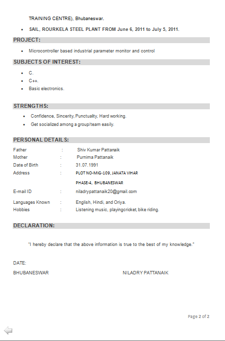 Download B Tech ECE Resume