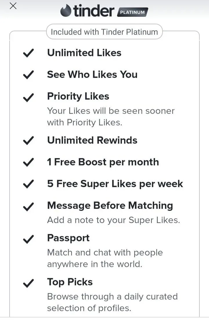 Tinder Platinum features