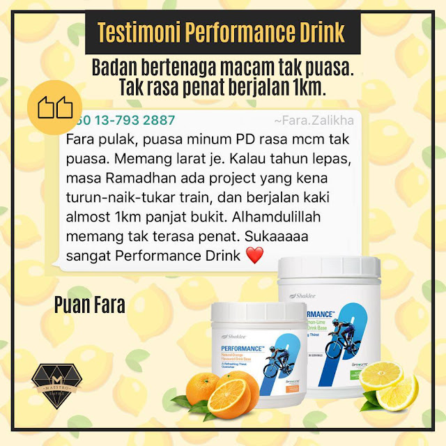 Testimoni Performance Drink Shaklee