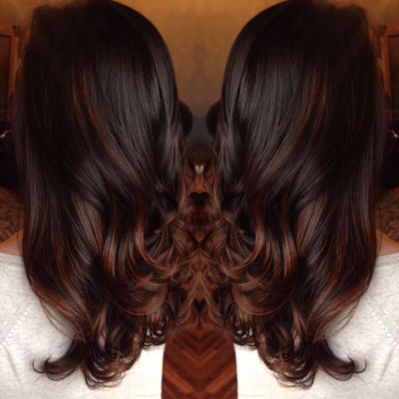rich chocolate brown hair with red balayage highlights