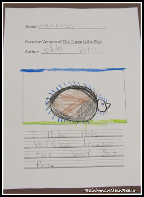 photo of: Kindergarten Writing and Drawing Comparative Choice for Three Little Pigs