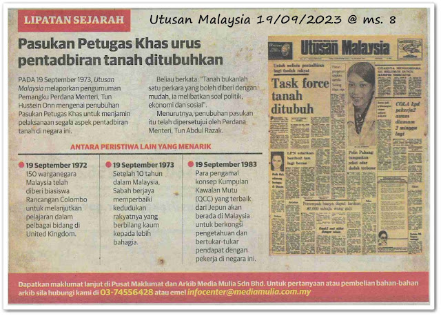Lipatan sejarah 19 September - Keratan akhbar Utusan Malaysia 19 September 2023
