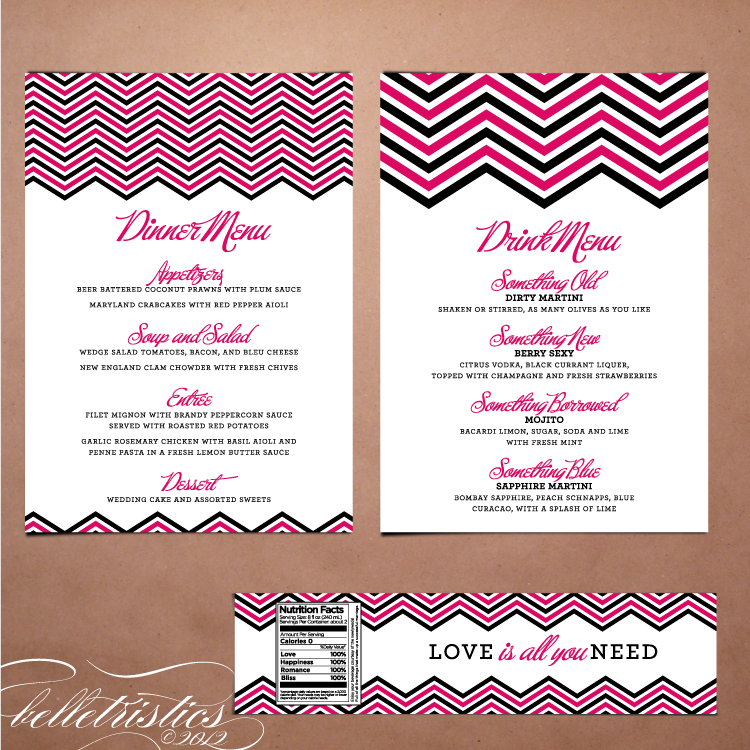 modern pink black chevron printable diy wedding envelope liner address label