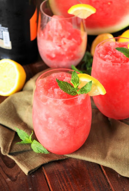 Watermelon-Moscato Slush Image ... grab a big juicy watermelon and some semi-sweet white wine to whip up this refreshingly delicious summer fun.