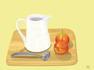 Milk jug with apples