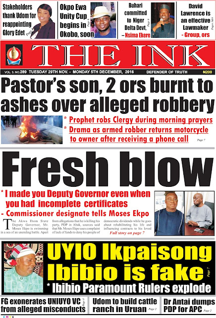 Latest Edition of THE INK NEWSPAPER, Uyo, Akwa Ibom State