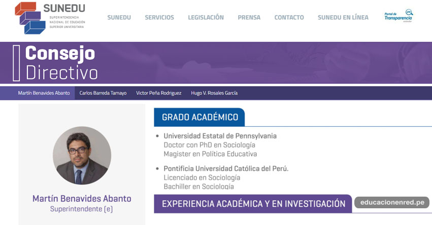 SUNEDU: Conoce el perfil del Dr. Martín Benavides Abanto, designado como superintendente encargado de la Superintendencia Nacional de Educación Superior Universitaria - www.sunedu.gob.pe