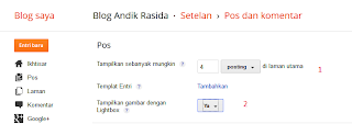 mengenal fungsi setelan pos dan komentar pada dashboard blogspot.