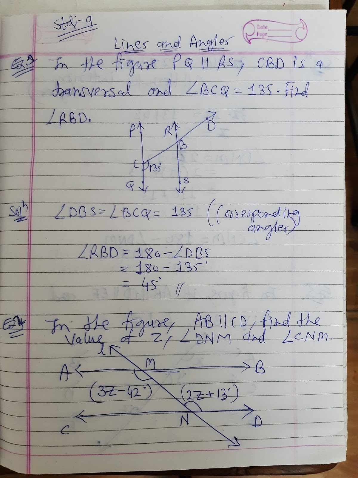 Math Grade 9th Lines and Angles 05/06/20 class work