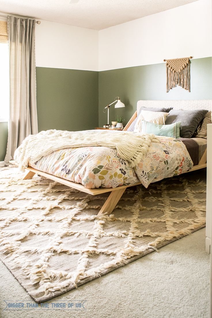 cream and olive bohemian bedroom