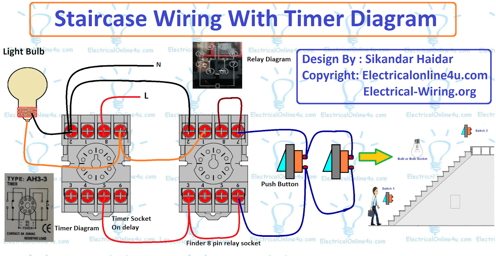 Staircase Timer Wiring Diagram - Using On Delay Timer And ...