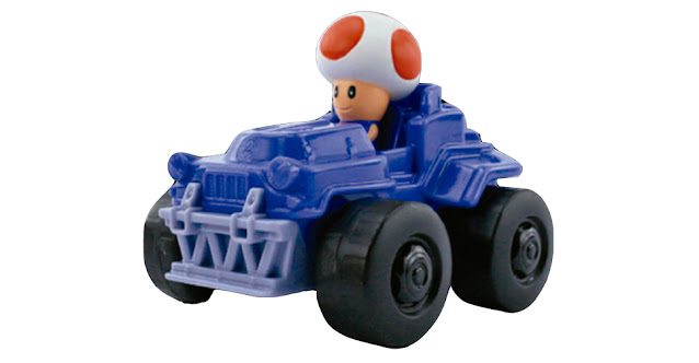 Brinquedo de Toad dirigindo um veículo parecido com um 4x4