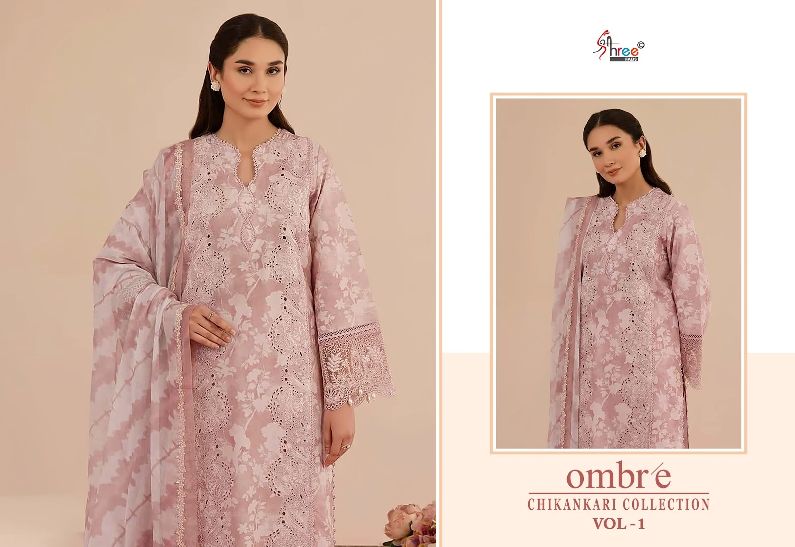 Ombre Vol 1 Chikankari Collection Shree Fabs Cotton Self Embroidery Pakistani Patch Work Suits