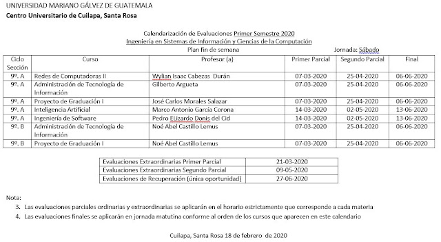 Centro Regional de Cuilapa Santa Rosa: FECHAS DE EXÁMENES 