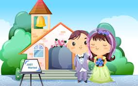 Just merried cartoon romantic